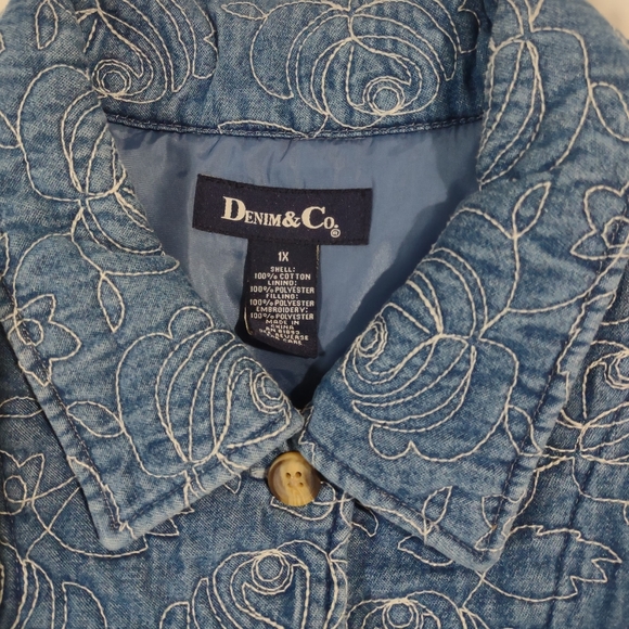Denim&Co Car Length Lined Jacket/Coat with White Stitching Embroidery - Picture 4 of 7